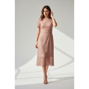 Kay Unger Soft Blush Pink Tatum Floral Lace Midi Dress Size 14 $248